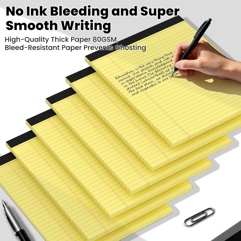 Ciphyfee 6pcs Legal Pads 8.5 x 11,Notepads 8.5 x 11 Inch, 30 Sheets/Pack, Yellow Note Pads Clear Print Writing Pads of Paper, Perforate Wide Ruled Lined with Sturdy Back for Office, Business & School Supplies - Image 5